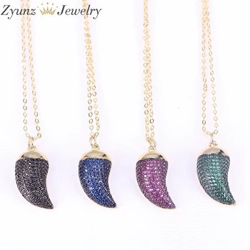 

5 Strands ZYZ186-8378 Fashion micro pave cz cubic zirconia horn pendant charm necklace