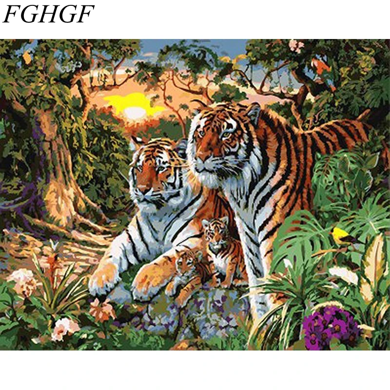 

FGHGF Tigers Frameless Picture Painting By Numbers DIY Coloring By Numbers On Canvas Fashion Tigers Home Decor