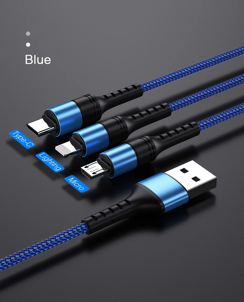 ROCK 3 в 1 USB кабель для iPhone XS X 8 7 6s зарядное устройство type-C Micro USB кабель для Android usb type C кабели для мобильных телефонов