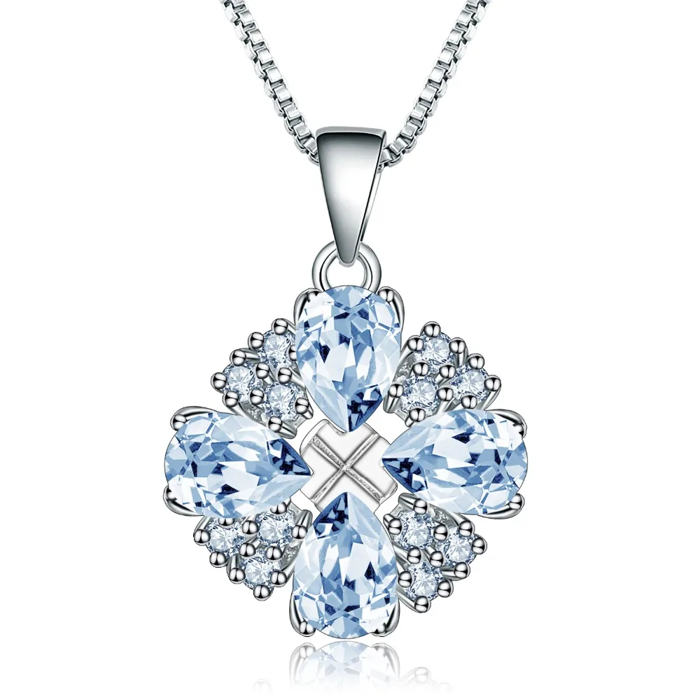 

Gem's Ballet 925 Sterling Silver 3.74Ct Natural Sky Blue Topaz Gemstone Flower Pendant Necklace For Women Fine Jewelry