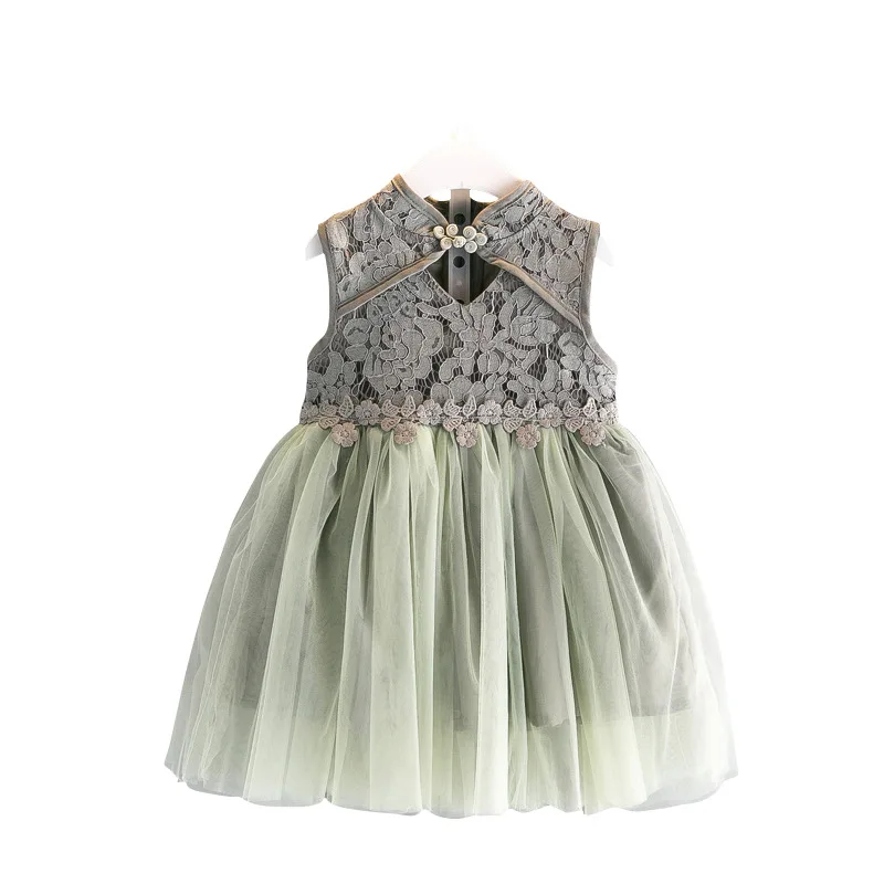 

Children's 2019 new girls dress children's sleeveless splice lace princess dress