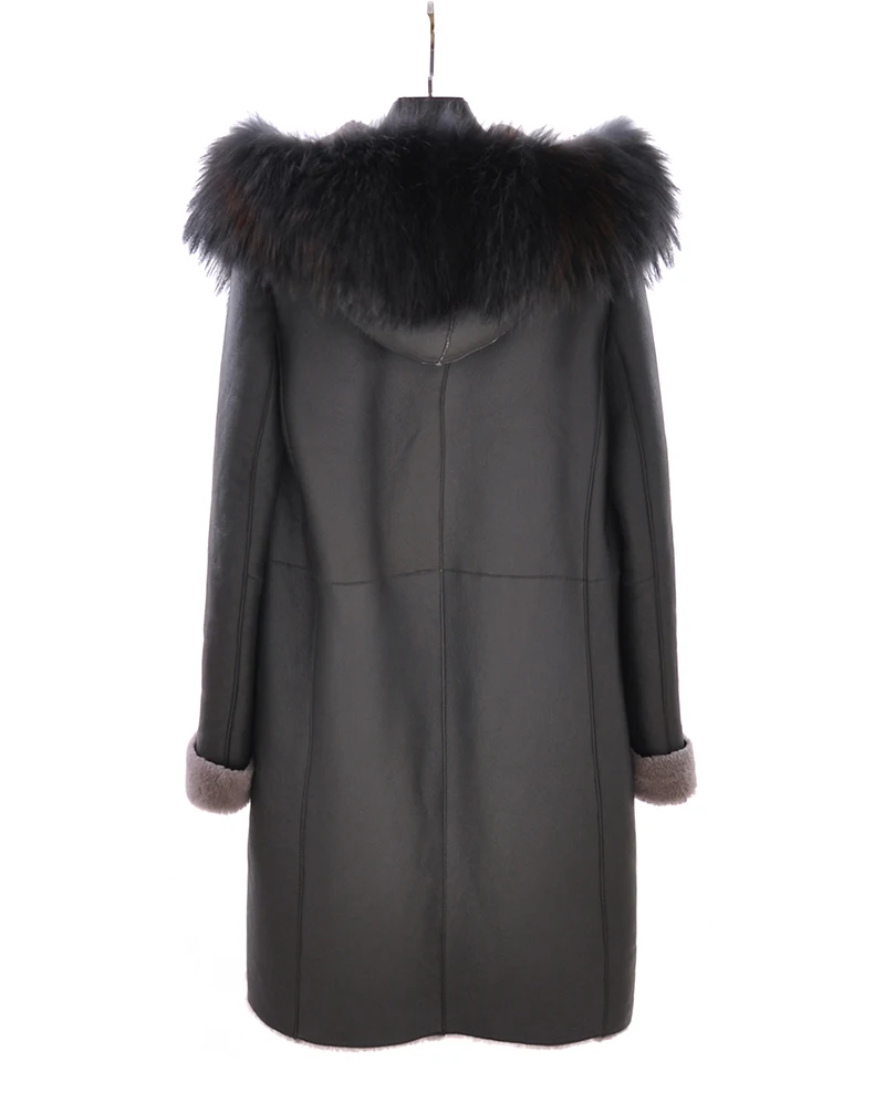 New Arrival Real Sheepskin Lady Coat With Fox Fur Collar With Long Sleeve Zipper Elegent Style Thick Warm Fur