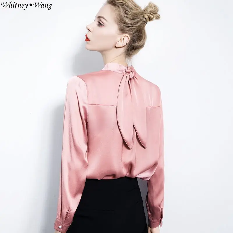 WHITNEY WANG 2018 осенне-зимняя модная Элегантная атласная блузка с бантом женские блузы