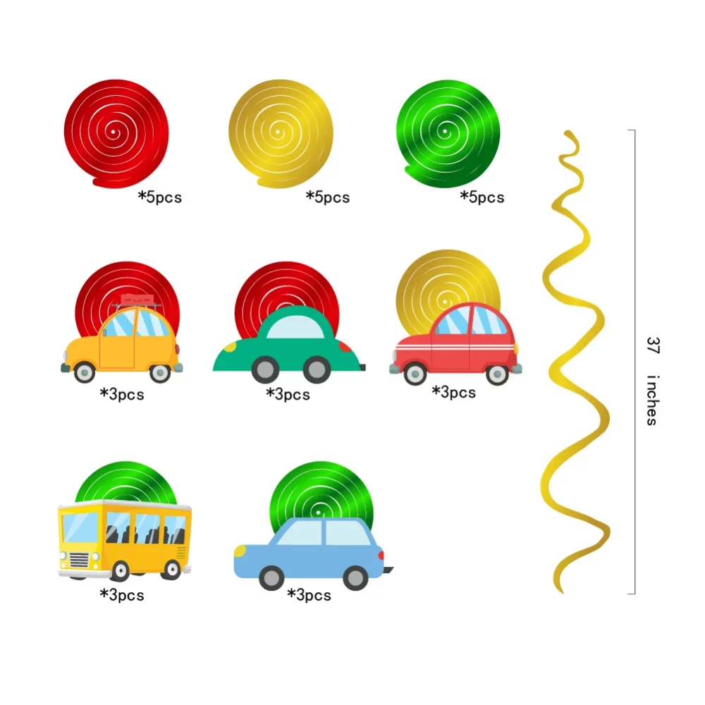 Детский День рождения украшения ПВХ спираль с рисунком автомобиля такси Бумага карты Baby Shower подвесные колпаки вечерние поставки
