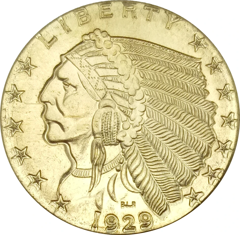 

United States Indian Head 5 Dollars Gold 1929 Brass Copy Coins