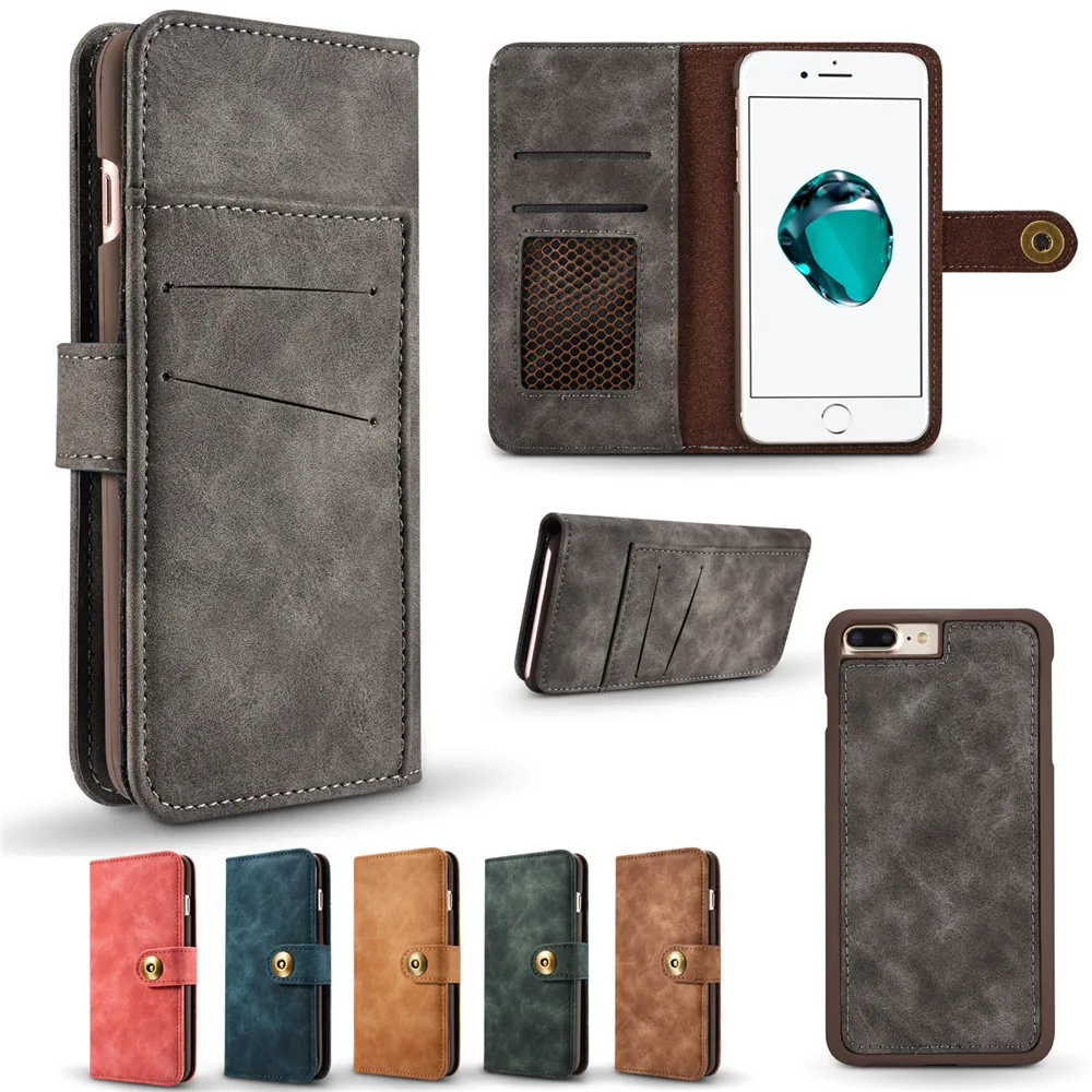 Vintage Pouch Cases For Apple iPhone 7 Plus 8 Matte Cover Magnetic Adsorption Case Shell Detachable 2 in 1 High Quality