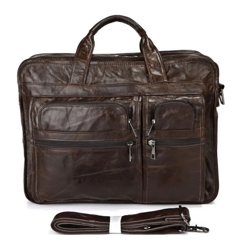 100% Genuine Leather Bag Business Bag Briefcase Portfolio Real Leather Design Brand Shoulder Messenger Bags for 14