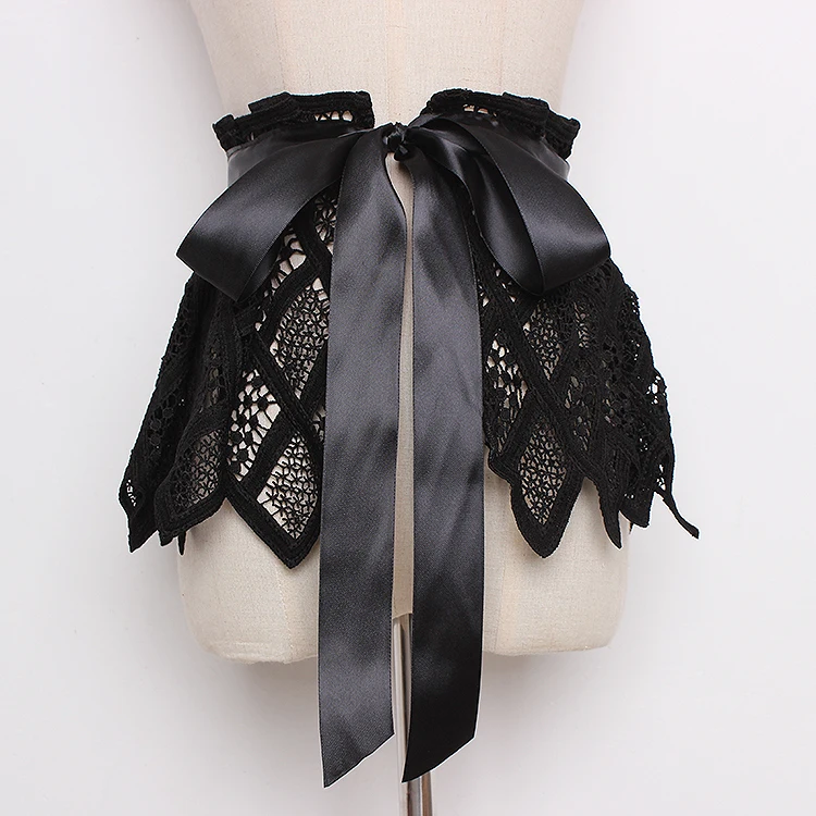 

Women's runway fashion vintage lace bow Cummerbunds female Dress coat Corsets Waistband Belts decoration wide belt R1166