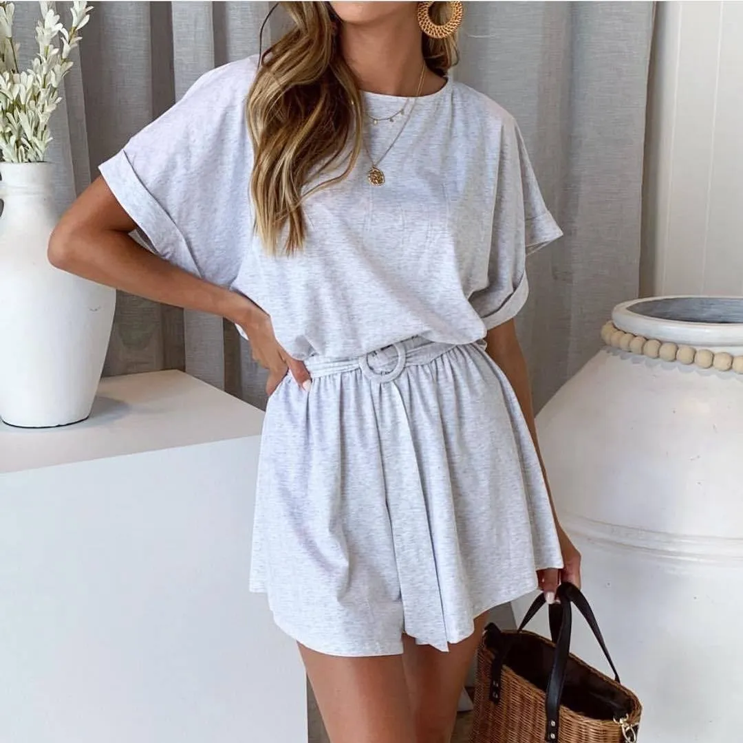 

Causal Solid Color Rompers Women Summer Streetwear Playsuit Jumpsuit Ladies Short Overalls With Sashes
