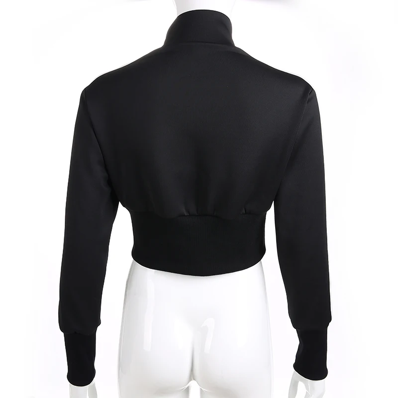 low cost  Rockmore Black Long Sleeve Zipper Jacket Women Korea Style Harajuku Contrast Color Letter Embroider