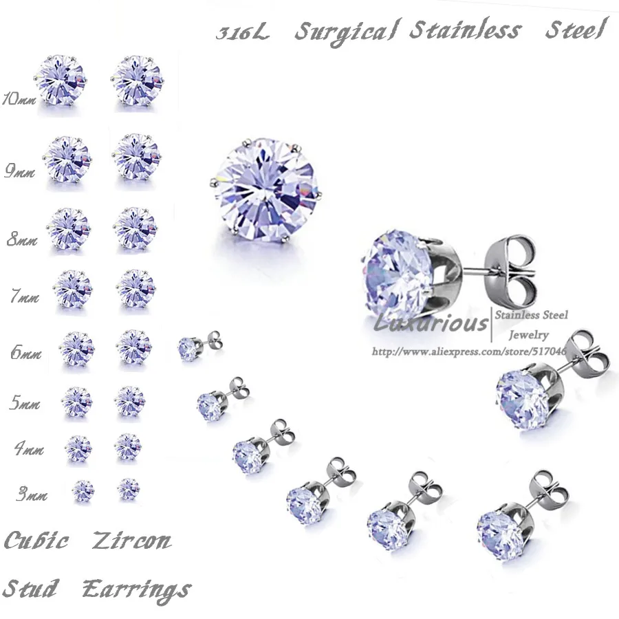 Light Blue Color Cubic Zircon 316l Surgical Stainless Steel Stud Light Blue Color Cubic Zircon 316l Surgical Stainless Steel Stud Earrings 10pairs Lot 3mm To 10mm In From Jewelry Accessories On