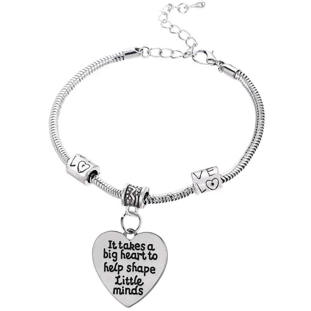 

It Takes A Big Heart To Help Shape Little Minds Love Heart Charm Bracelet For Teacher Chain Bangle Gifts For Teacher pendant