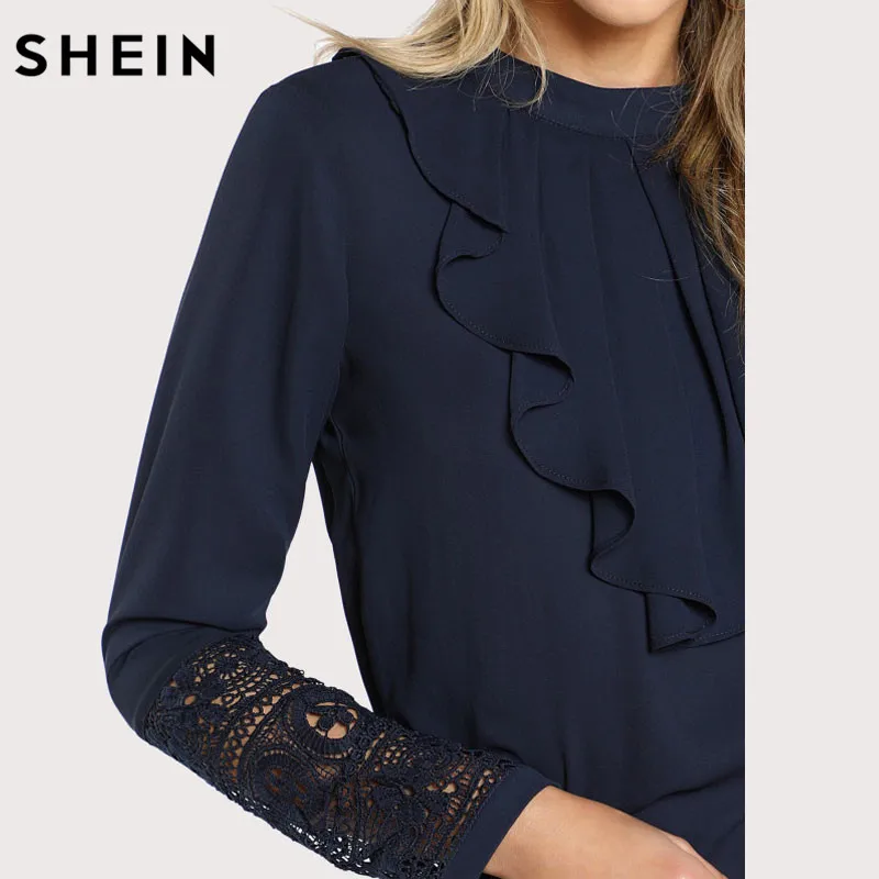 SHEIN Модный Топ С Оборкой И Кружевной Вставкой Женская Весенняя Элегантная Блузка