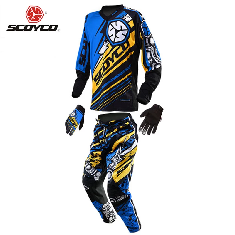 Scoyco мотокросс дорога байк MTB DH одежда костюм мотогонок джерси топы + полный палец перчатки бедра колодки