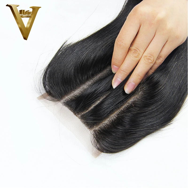 

3 Part Lace Closure Bleached Knots Brazilian Remy Hair Body Wave Hair Closures 3-Way Swiss Lace Human Hair Closure