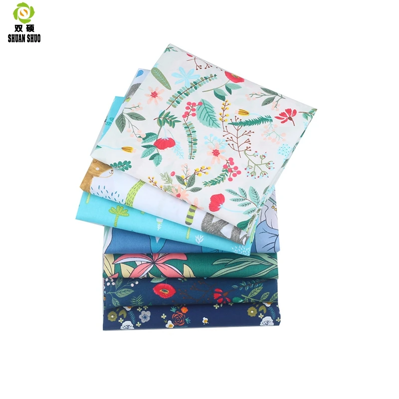 Shuangshuo, новая хлопковая ткань, голубой цветок, Лоскутная Ткань, жир, четверть пряди, ткань для шитья, кукольные ткани, 40*50 см, 35 шт./лот