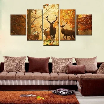 

Unframed HD Hot Sel 5 Piece Modular Christmas decorations deer Landscape Canvas Wall Art Home Decor For Living Room Artwork