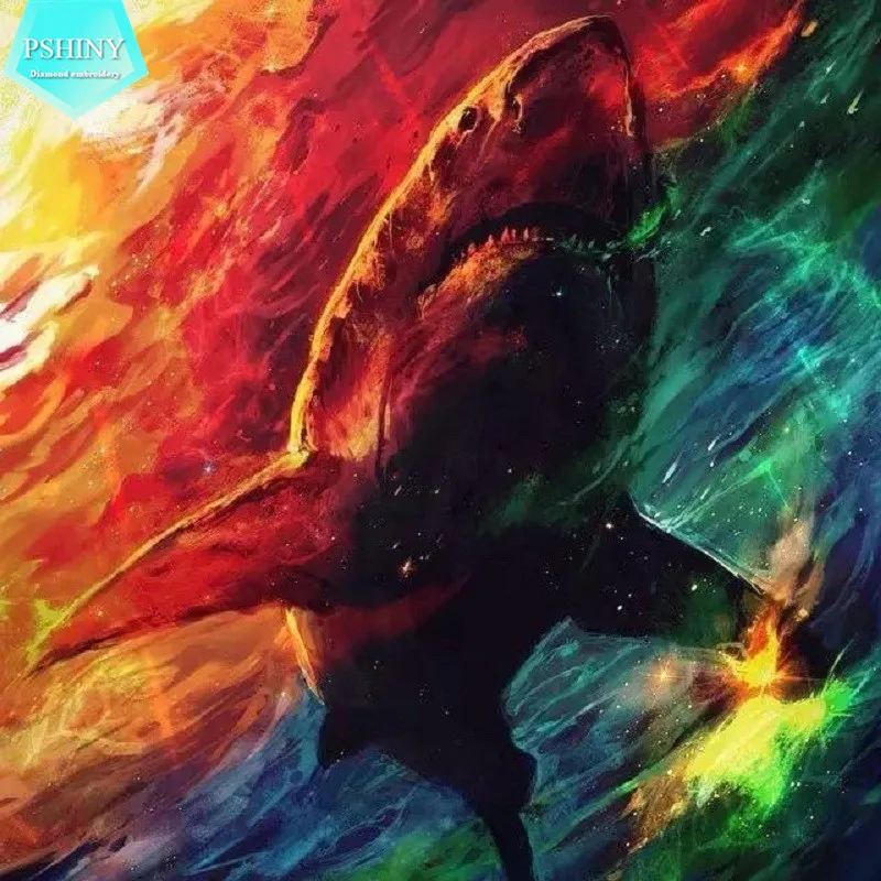 

PSHINY 5D DIY Diamond embroidery ocean shark picture Full Mosaic Square or round rhinestone animals Diamond Painting cross stich