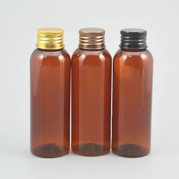 

50pcs/lot 100ml brown PET Aluminum cap Bottle,100CC Plastic Bottle With Dispensing Pump,100ML Pet Shampoo Bottle