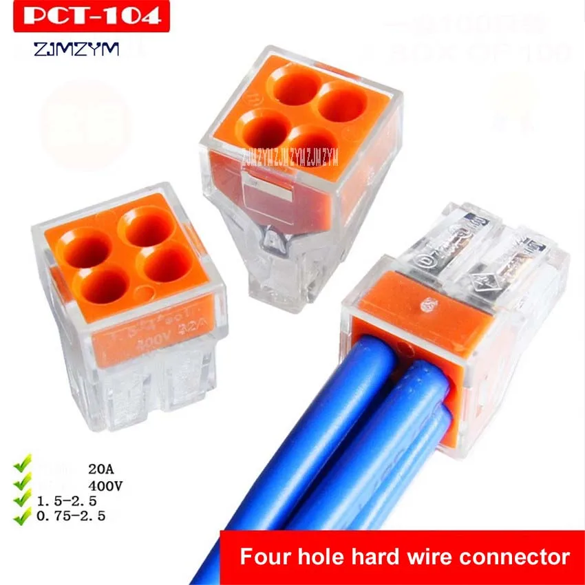 5Pcs/lot PCT 104 Push wire wiring connector For Junction box 4 pin conductor terminal block wire