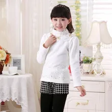 Autumn and winter wear Korean girls shirt lace collars Kids cotton long sleeved T-shirt Girls clothes sweater bottoming shirts
