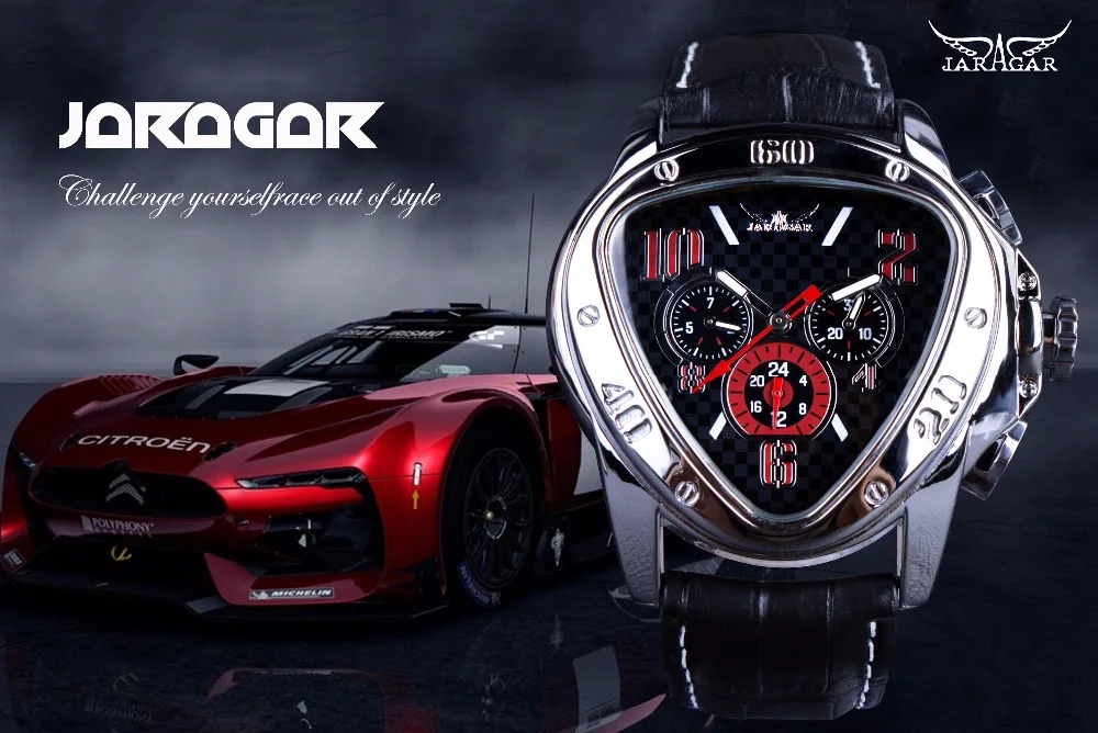 Jaragar Sport Racing Design Geometric Triangle Design Genuine Leather Strap Mens Watches Top Brand Luxury Automatic Wrist Watch - Image 2