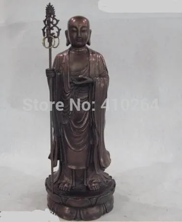 

15" China Buddhism Bronze Copper Datang Xuanzang Jizo Kshitigarbha Buddha Statue