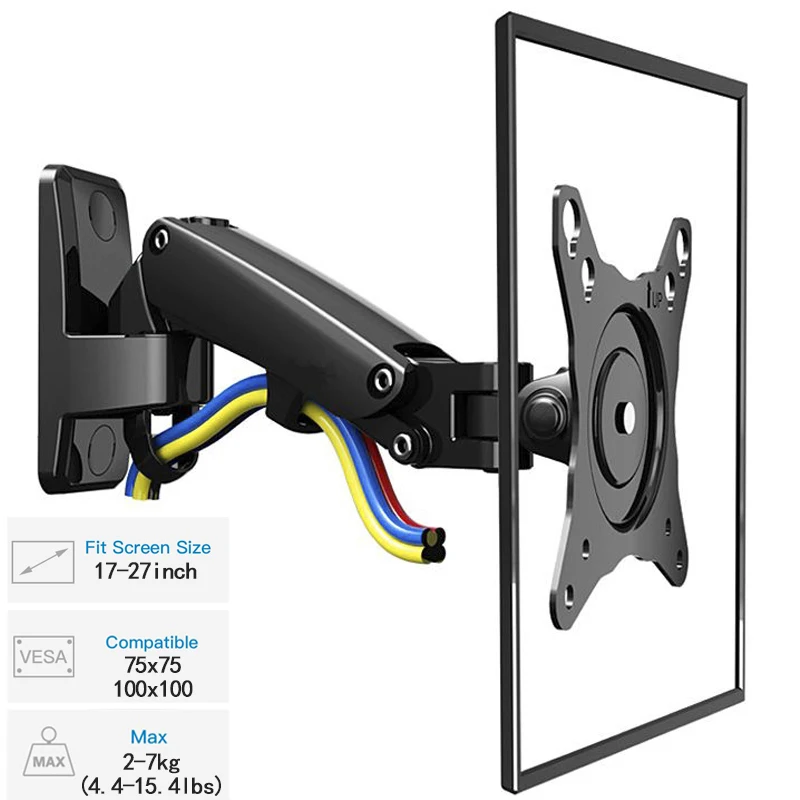 

17-27" Gas Spring Full Motion TV Wall Mount LCD LED Monitor Wall Holder Aluminum Swivel Arm Bracket NB F120