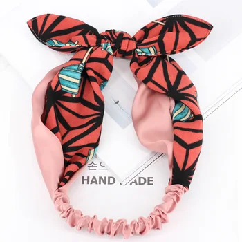 

New 2018 Korean Bohemian Elastic Headbands Boho Rabbit Ear Turban Girls Hairbands Floral Headwrap For Women Girls