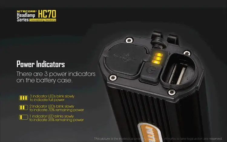 NiteCore HC70 CREE XM-L2 U2 светодиодный 1000 люмен 18650 Перезаряжаемые Спелеология налобный фонарь фар