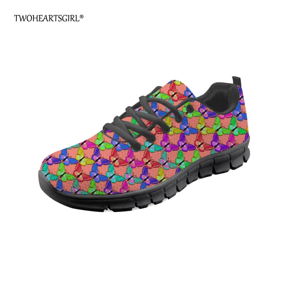 

Twoheartsgirl Butterfly Printed Lace Up Flat Breathable Women Casual Shoes Comfortable Women Mesh Walking Shoes Flat Sneakers