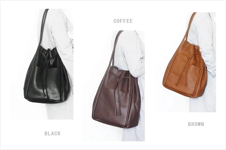 AETOO Temperament literary retro simple soft top layer leather belt literary one shoulder cowhide leather female big bucket bag