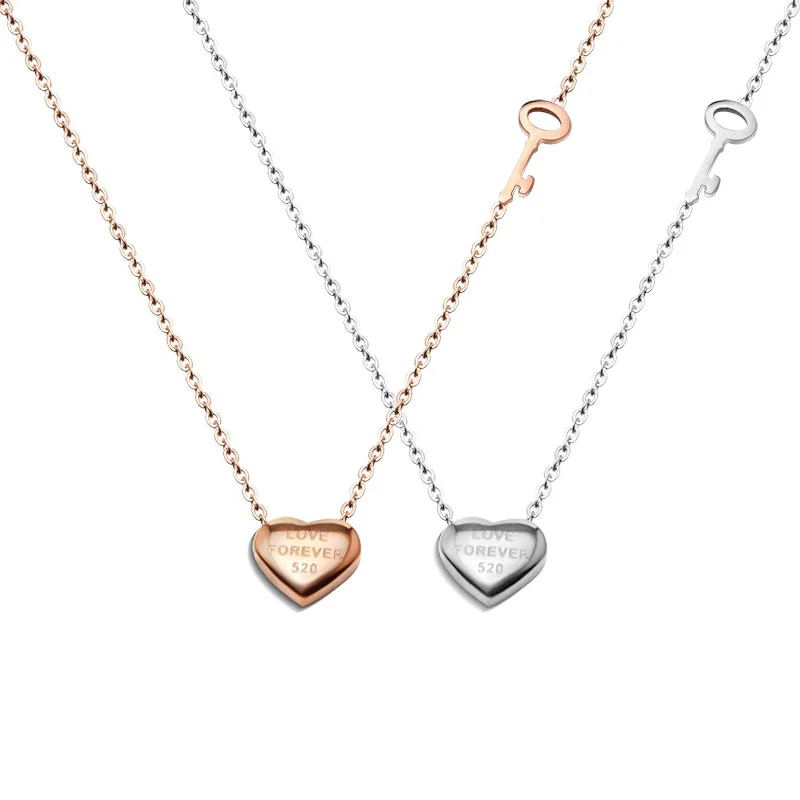 

Heart & Key Chain Necklace "Love Forever" Pendant Brand Design Fashion Rose Gold Color Women Charm Necklace Jewelry Gifts