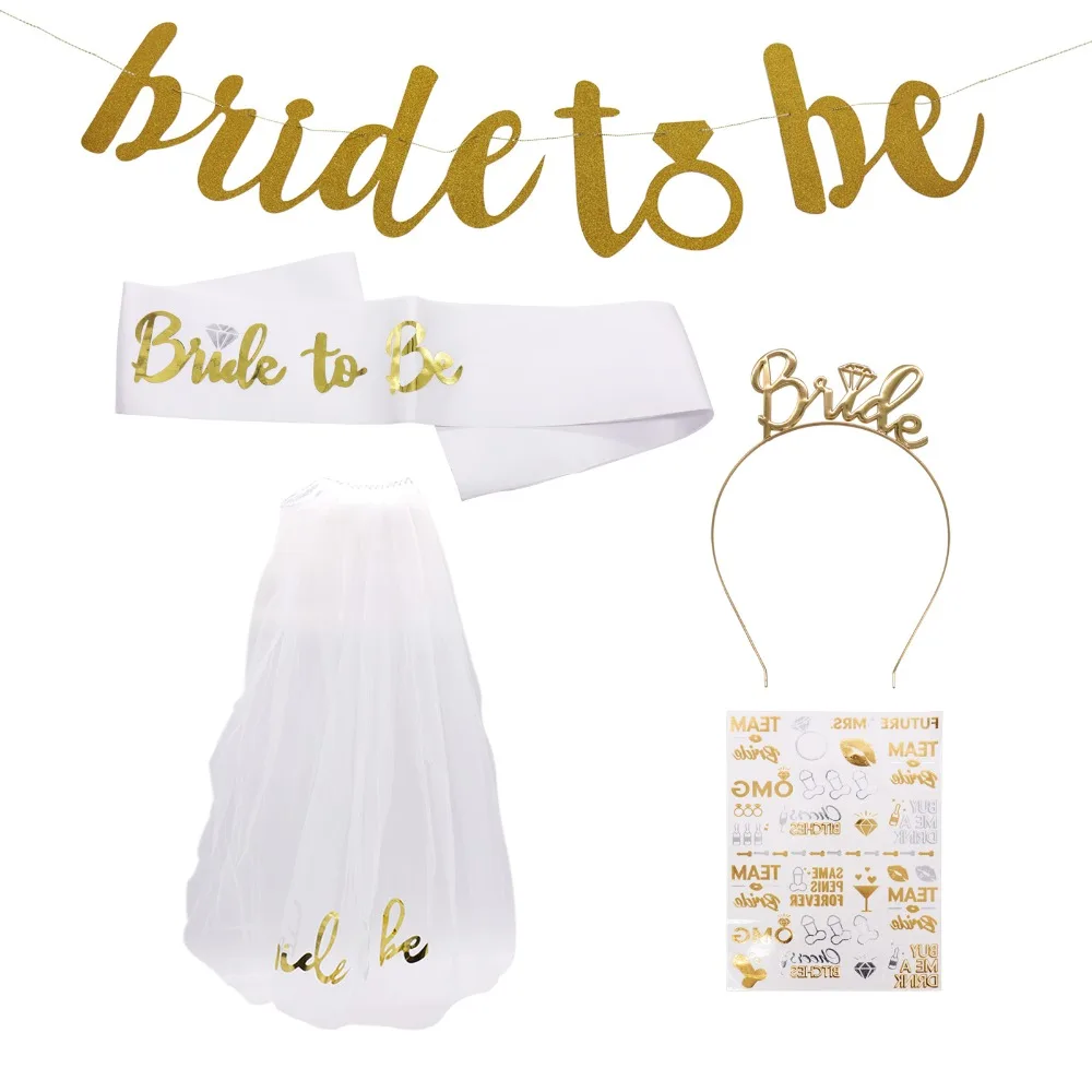 

5Pcs/set Bachelor Party Bridal Veil Set Hen Night Party Bride Shower Bachelorette Bridesmaids Funny Photobooth Props Supplies