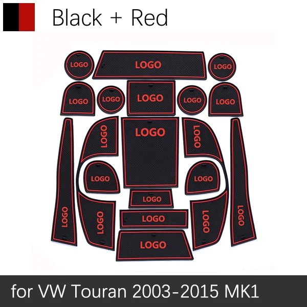 Противоскользящие резиновые ворота слот чашки коврик для VW T-ROC Tiguan Touran Sharan Teramont Altas Volkswagen аксессуары наклейки - Название цвета: Red Touran 03-15
