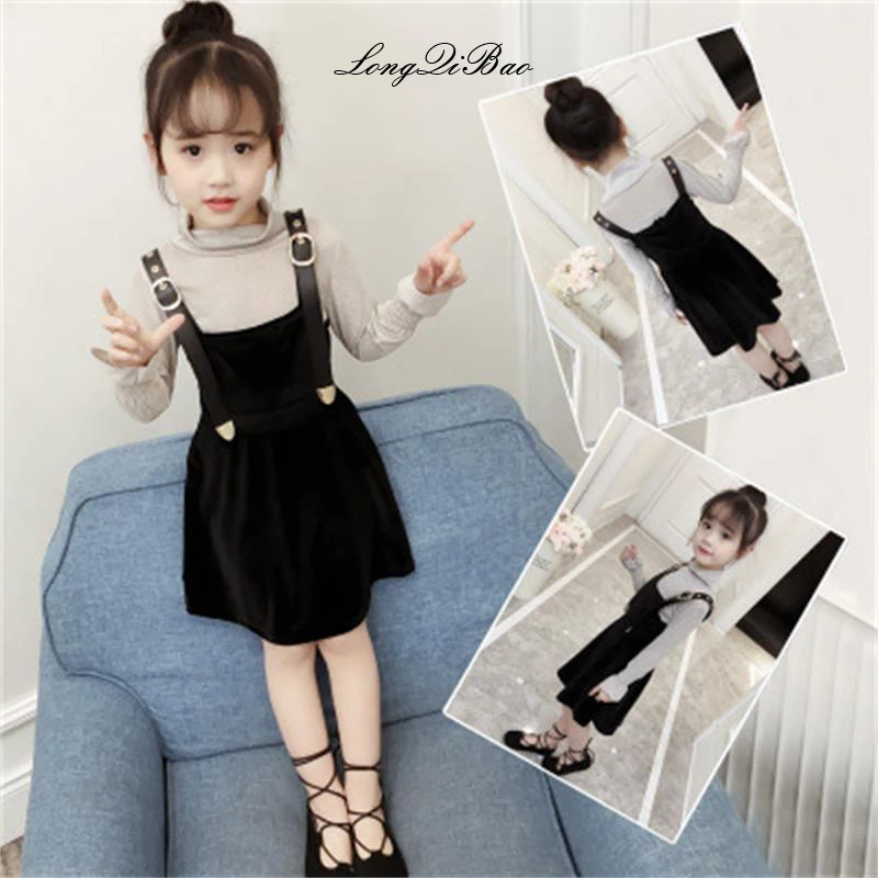 

2018 autumn new children's Korean version of the fashion velvet dress girls spring and autumn two-piece suit