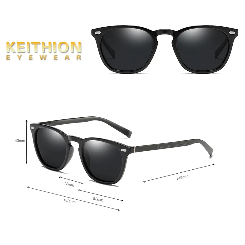 KEITHION Brand Design Classic Polarized Sunglasses Men Women Driving Square Frame Aluminium Magnesium Legs Sun Glasses UV400