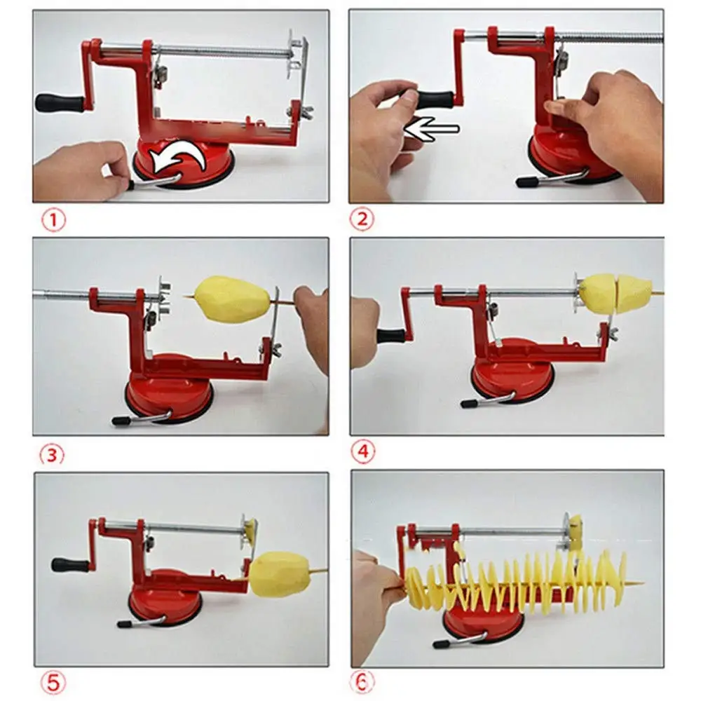 Ручная скрученная картофелерезка из нержавеющей стали спиральные чипсы фри овощные яблочные чипсы резак инструмент красный