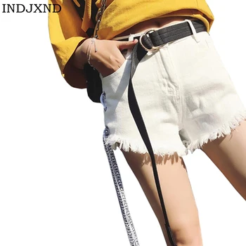 

INDJXND Women Denim Tying On Shorts Summer Student Vintage Tassel Hot Lace Up Shorts Loose High Waist Casual Party Shorts Jeans