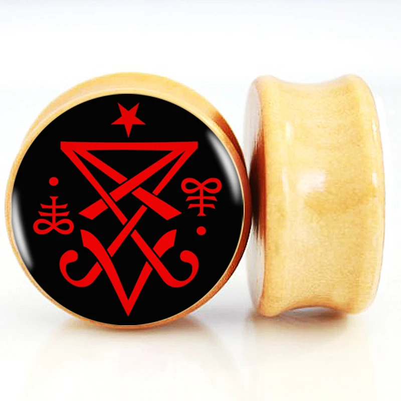 10pair/lot Occult Sigil Of Lucifer Satanic Nature Wood Plugs Earlets