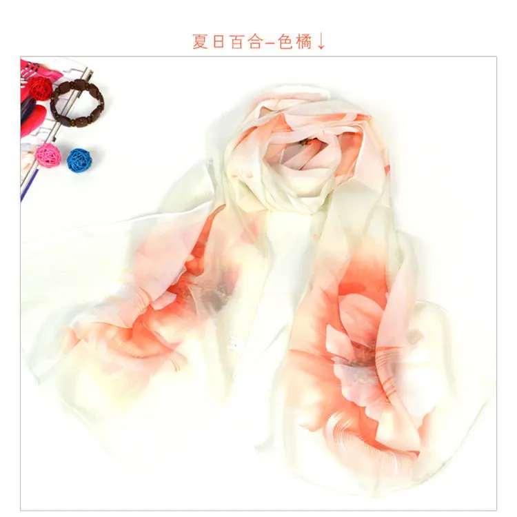 

New Style Spring Summer Scarf Ladies Long Chiffon Scarf Women Flower Print Scarves Brand Shawls Pink Blue Bufanda Cachecol