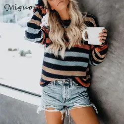 Miguofan вязаный свитер пуловеры женские полосатые Джемперы повседневные женские топы уличная трикотажные свитеры женские 2019 осень зима