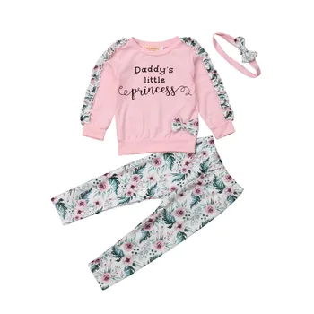 

Baby Girl Long Sleeve T-shirt Top Flower Pants Cute Headbands 3pcs Clothes Outfit Infant Newborn Baby Girls Clothing 6M-3T