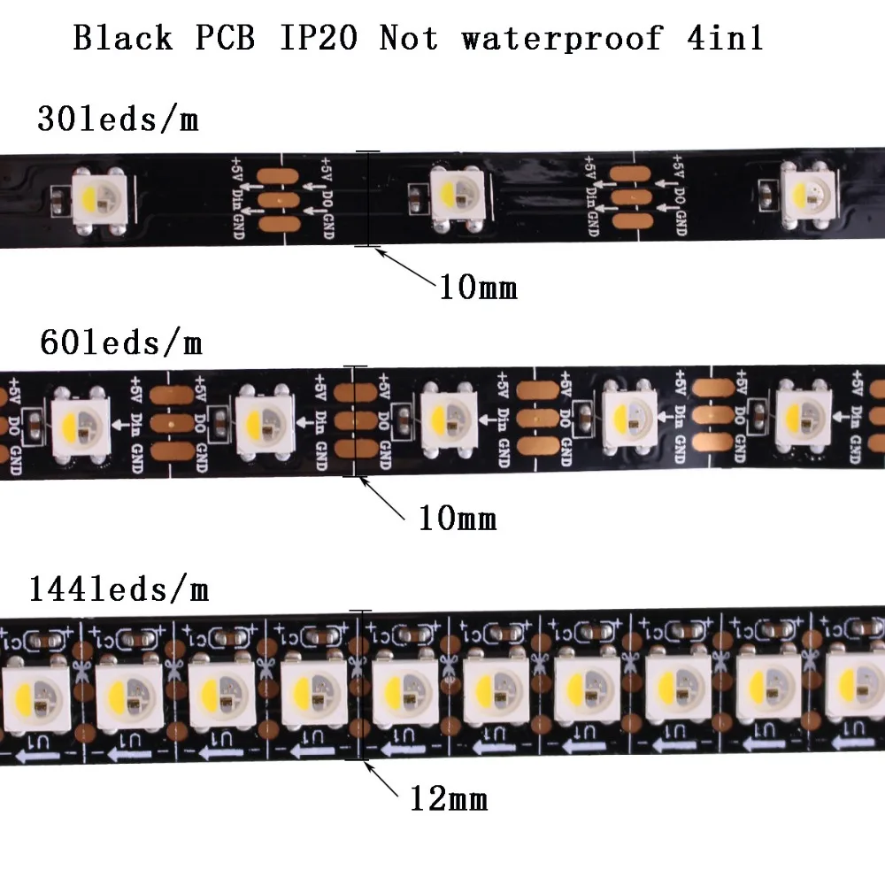 SK6812 RGB RGBW(аналогичный ws2812b) 4 в 1 1 М/4 м/5 м 30/60/144 светодиодов/пикселей/м; индивидуальная Адресуемая Светодиодная лента IP30/IP65/IP67 DC5V