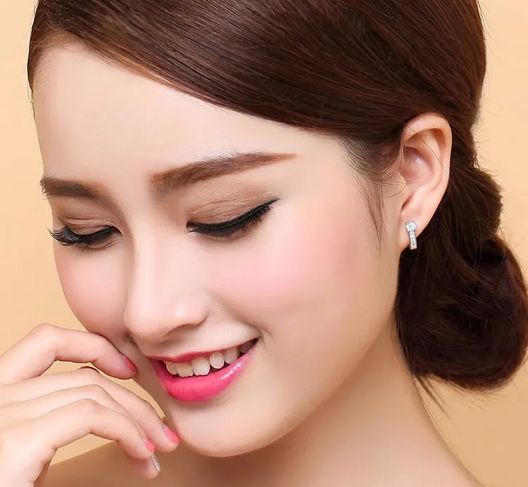 Fashion 925 sterling silver stud earrings jewelry luxury Rhinestone inlaid "U"design ear buckle earrings women jewelry 14