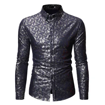 

India Style Male Paisley Printed Shirt Long Sleeve Men Tops Turn-down Collar Gentleman Business Casual Blusa Man XL Loose Shirts