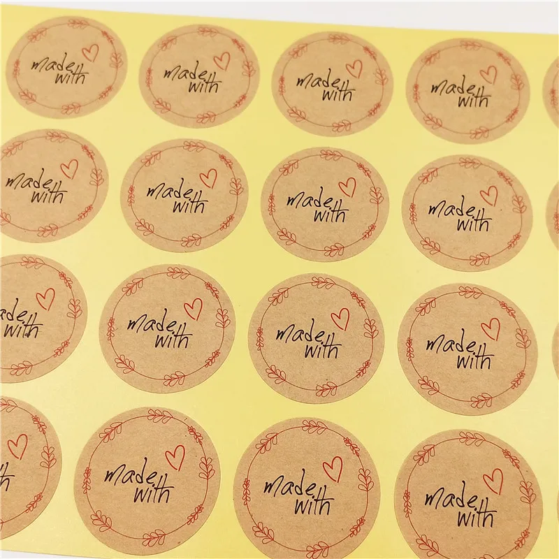 

50Pcs/Lot 3X3cm Diameter Paper Made With Heart Sticker Labels For Festival Gift Bags Labels Self-Adhesive Sealing Baking Labels