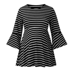 2019 осень Новый стиль футболки для беременных Для женщин полосатые лист с коротким рукавом Футболка Блузка для беременных; удобные женские