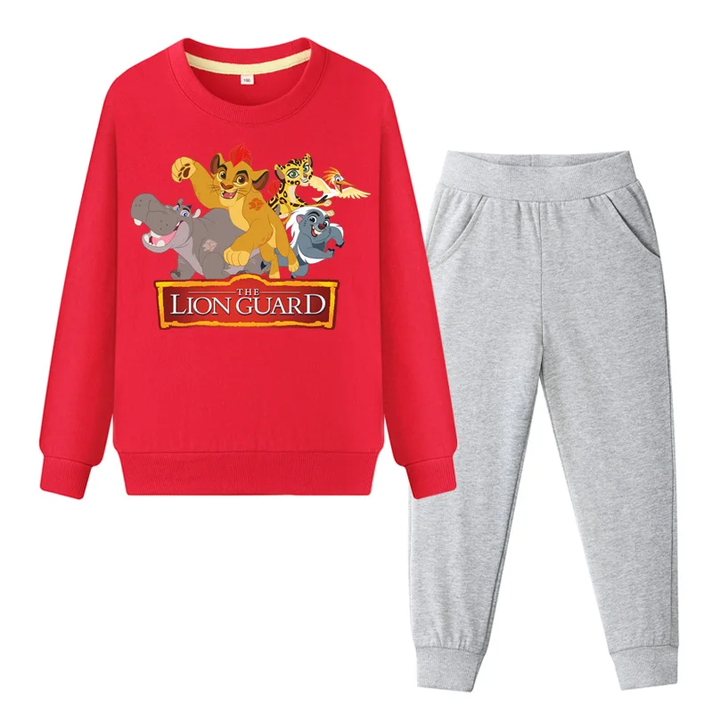 Спортивные костюмы для детей, комплект одежды с принтом «Король Лев» и «Симба», Осенние комплекты одежды из хлопка для мальчиков и девочек, костюм из куртки и штанов, DY120 - Цвет: Red