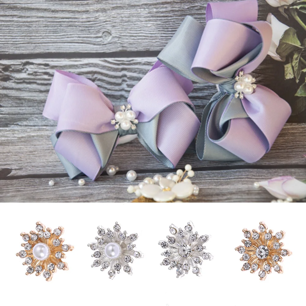 

10 pcs / lot 16MM Rhinestone Snowflake Buttons Flatback Plating Pearl Hairpin Decoration DIY Craft Apparel Sewing Accessories